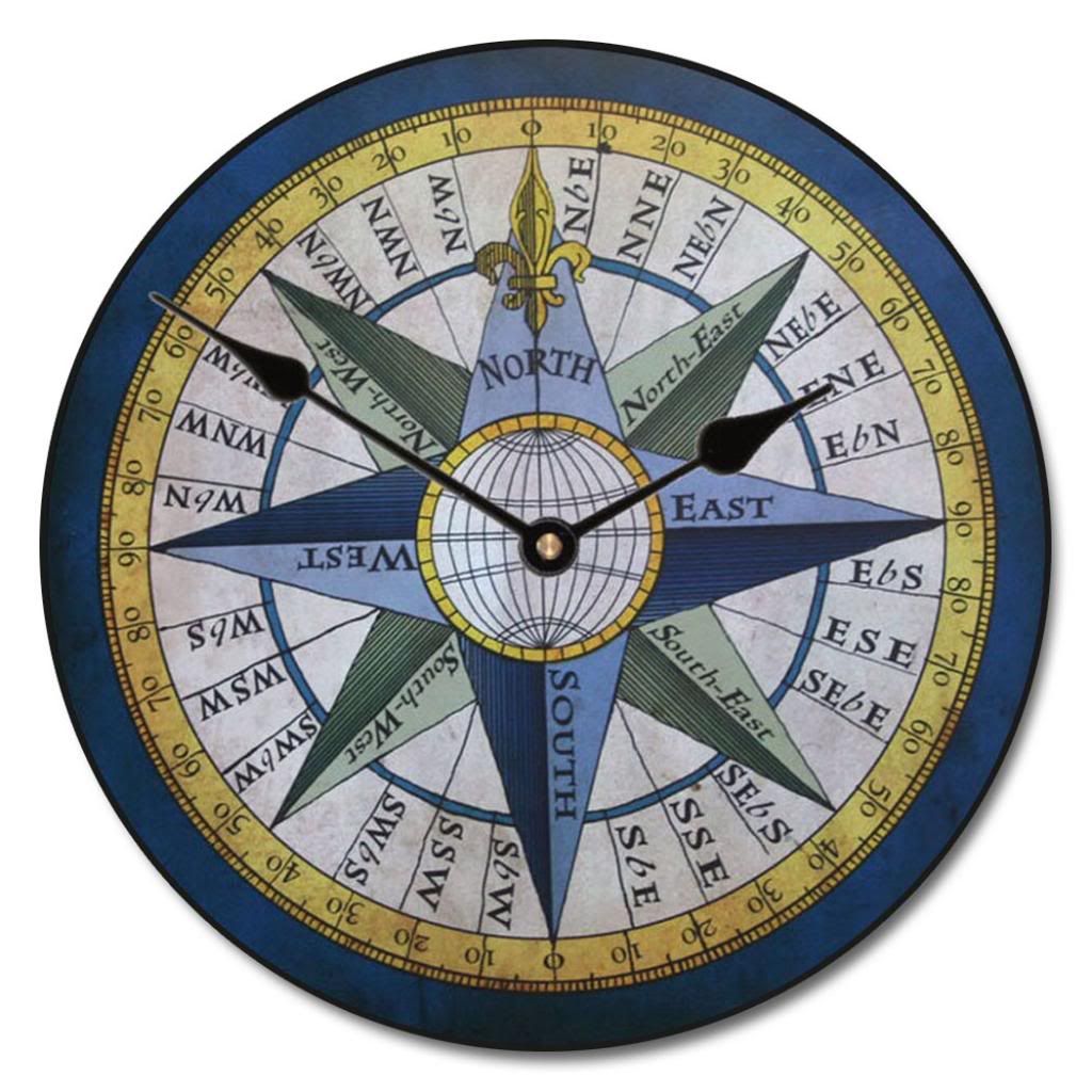 Large wall Compass Clock 10" 48" Whisper Quiet, NonTicking